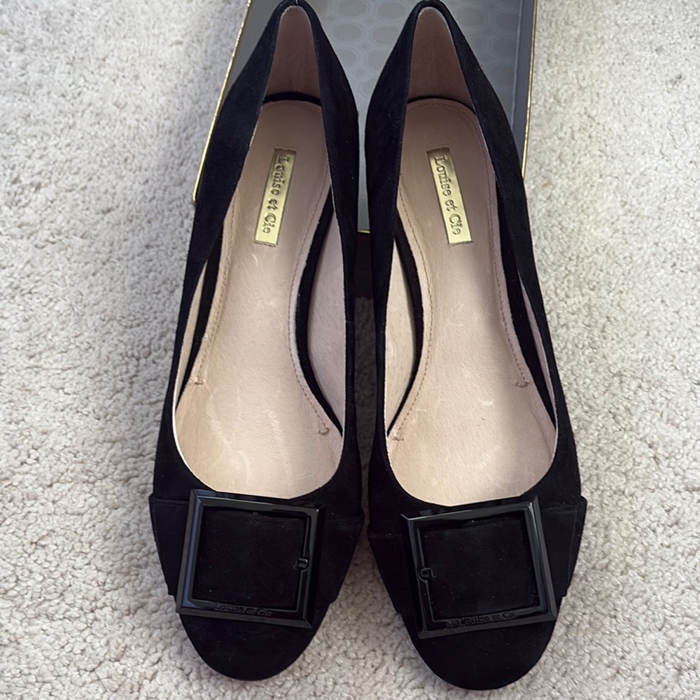 Louise et Cie Black Suede Flats with Decorative Buckle